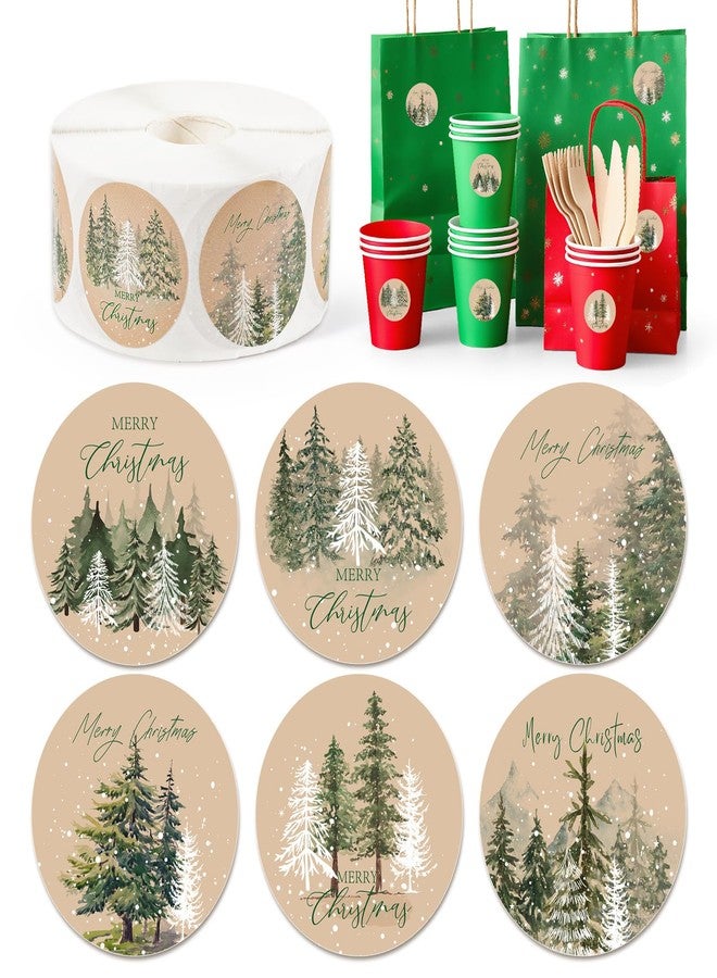 Whaline 1000 Pcs Merry Christmas Stickers Roll Snowy Pine Tree Forest Self-Adhesive Decals for Scrapbook Journal Envelope Gift Greeting Card Xmas Holiday Party Decor, 6 Designs - Image 1